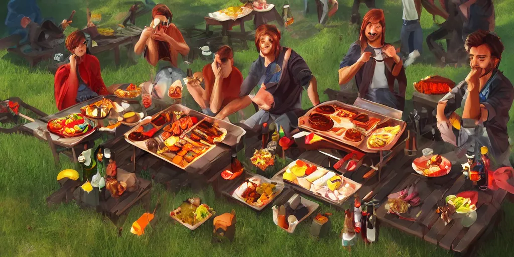 Prompt: barbeque party, artstation