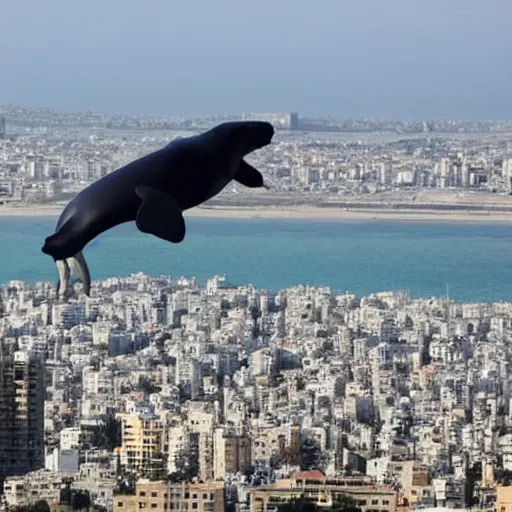 Prompt: A flying Whale above the city of Tel Aviv