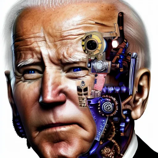 Image similar to joe biden is a steampunk cyborg, scifi, hyper realistic, 8 k