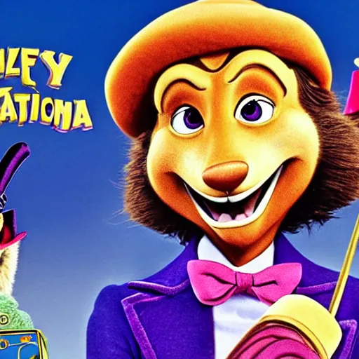 Prompt: willy wonka and the chocolate factory, animated in the style of zootopia