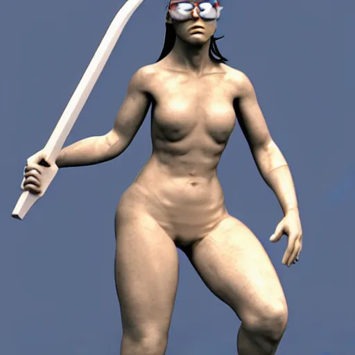 Image similar to hyperrealistic 3 d model of a female cyclops warrior