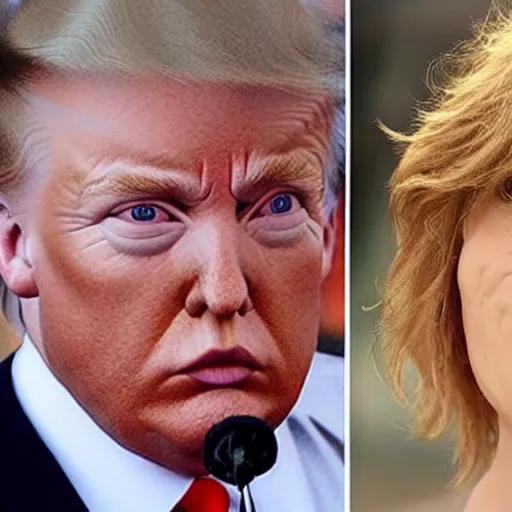 Image similar to rachel bloom crossed with donald trump, hybrid of rachel bloom and donald trump