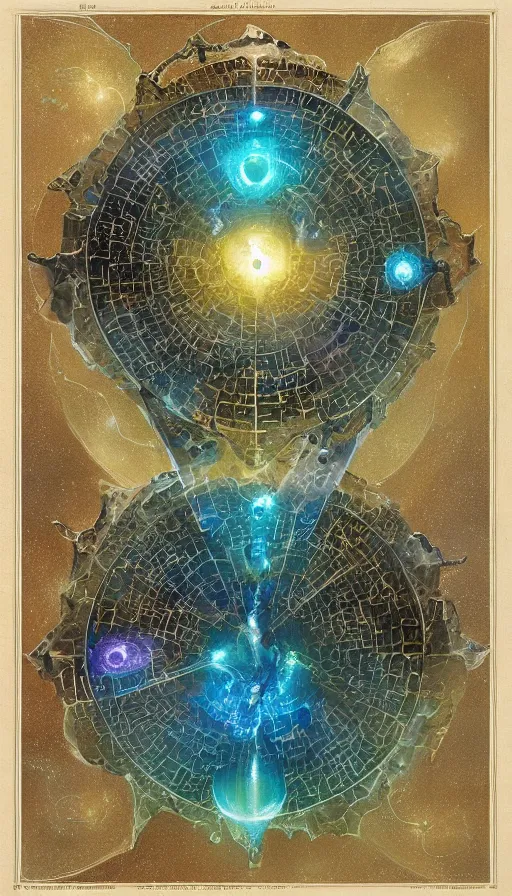 Prompt: inner schema of soul is an occult graph made of iridescent bubbles and golden triangles, trending on ArtStationHQ, hyperdetailed DnD painting by Dariusz Zawadski and Greg Rutkowski and James Gurney