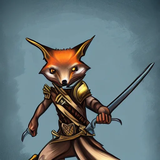 Image similar to fantasy anthropromorphic fox ranger with only one arm wielding a gladius, digital art