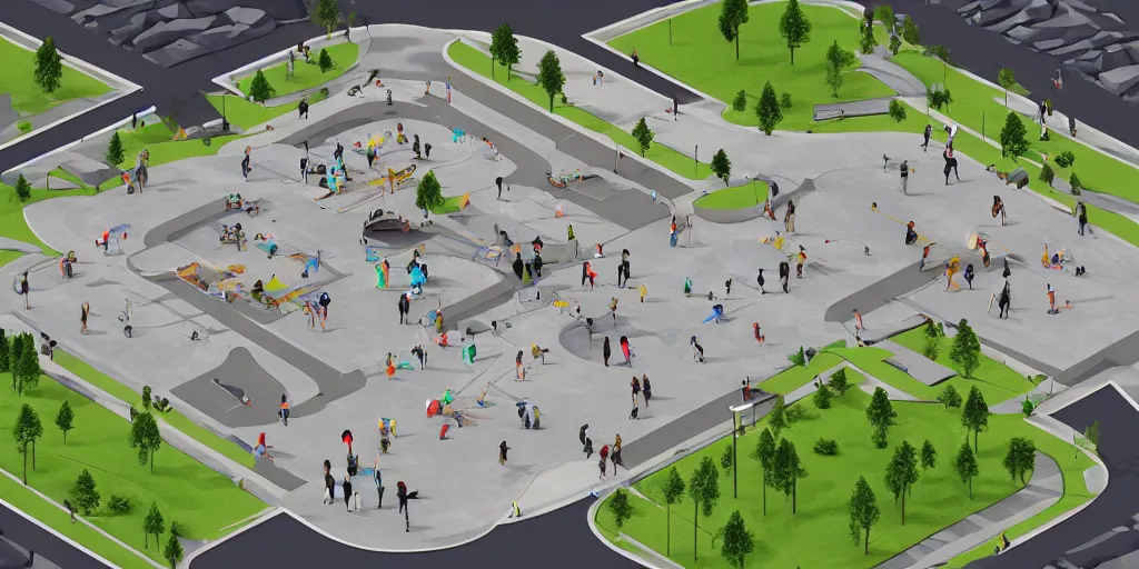 Image similar to a skatepark, 3 d isometric, level design