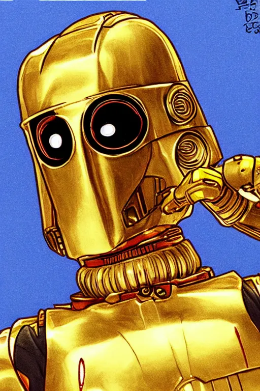 Prompt: c 3 po drawn as an anime character