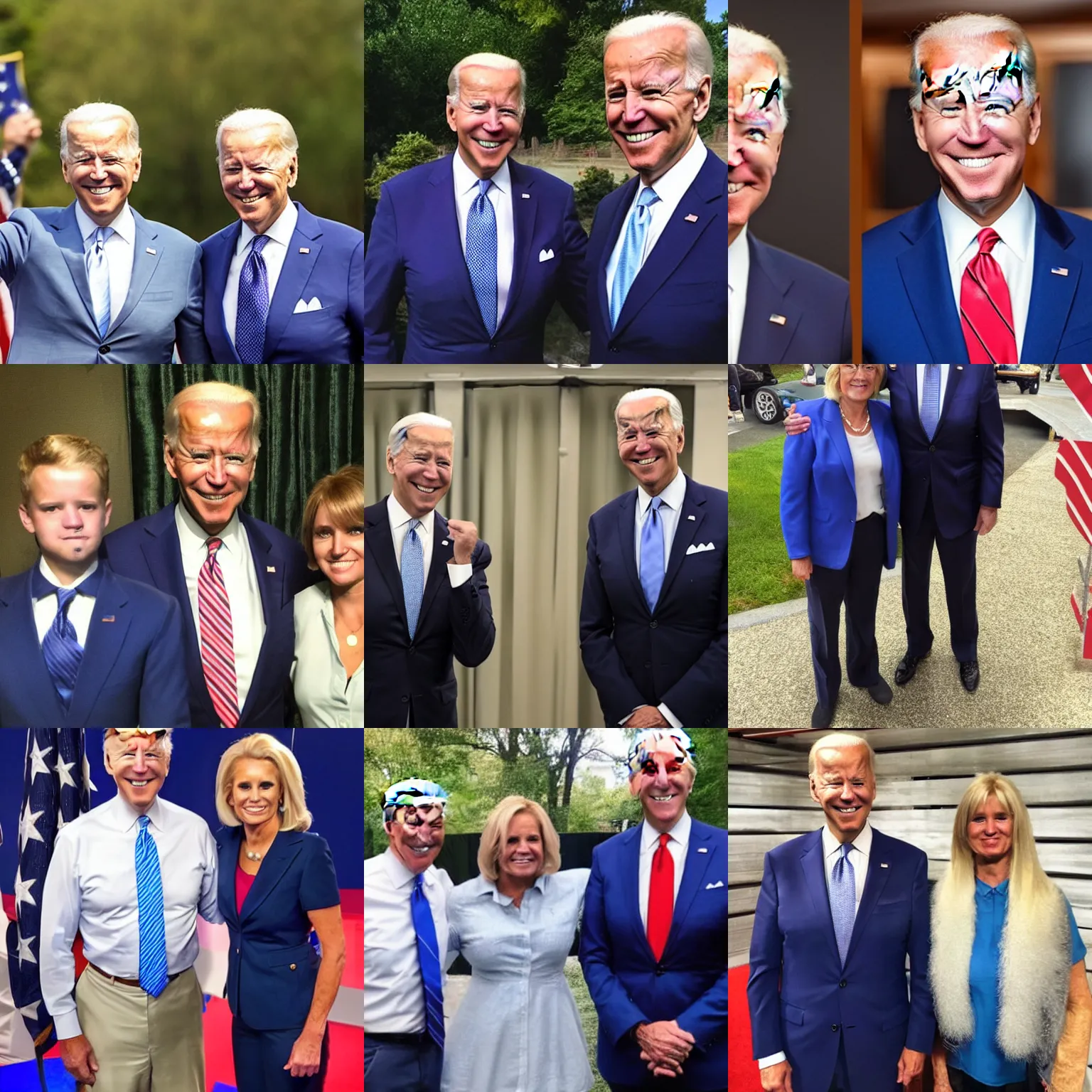 Prompt: Joe Biden standing next to a blue reddit character with blonde hair and red eyes