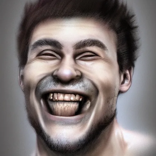 Image similar to a man that successfully escaped his internal hell and looks genuinely happy, he would fit into most socil situations and be seen as a good man. hyperrealism, trending on artstation.