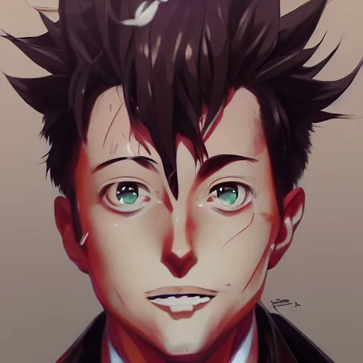 Image similar to anime portrait of elon musk as an anime boy by Stanley Artgerm Lau, WLOP, Rossdraws, James Jean, Andrei Riabovitchev, Marc Simonetti, and Sakimichan, trending on artstation