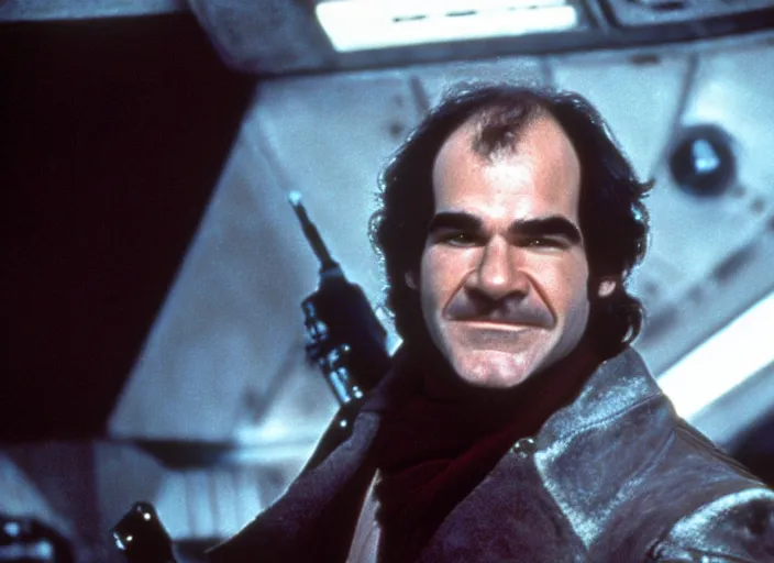 Prompt: film still of Mandy Patinkin!!! as Han Solo in The Empire Strikes Back 1980