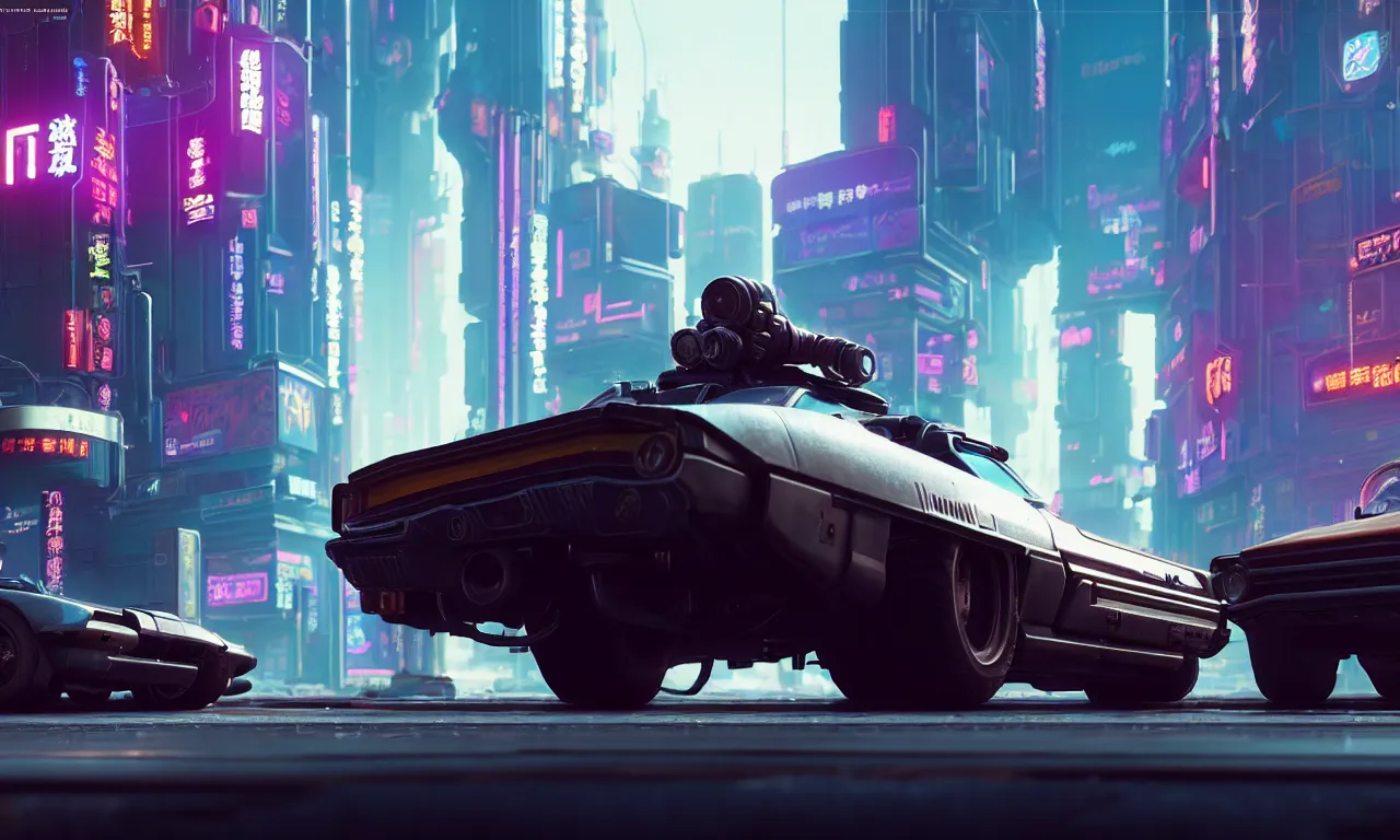 Image similar to a wholesome animation key shot of a quadra type 66 avenger as a Cyberpunk 2077 loading screen, medium shot, architecture, studio Ghibli, Pixar and Disney animation, sharp, very detailed, high resolution, inspired by Hayao Miyazaki, anime key art by Greg Rutkowski, Bloom, dramatic lighting