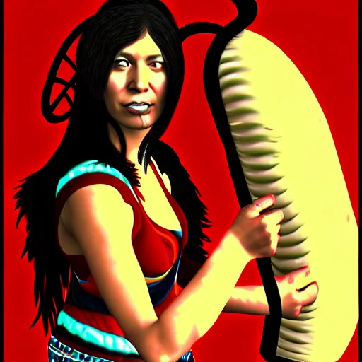 Image similar to Sheva Alomar as native girl fighting large worm, by Buckethead on Deviantart