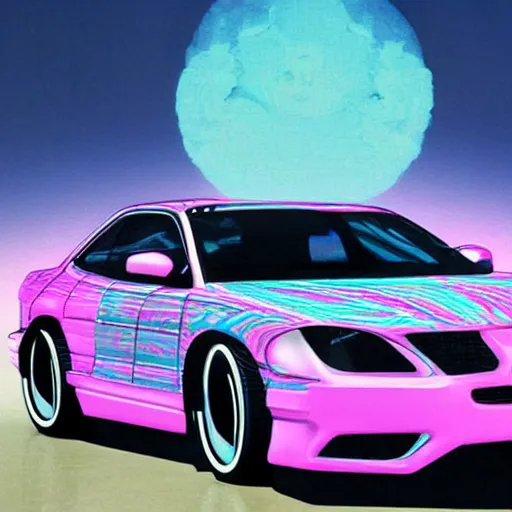 Prompt: vaporwave car