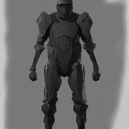 Image similar to concept art, stylized silhouette, super exaggerated proportions, concept design, sketch, male, science fiction suit, helmet, by ryan gitter