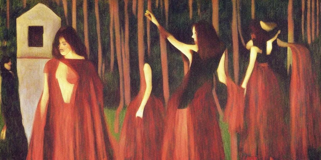 Image similar to a film still of suspiria by dario argento 1 9 7 7 movie, painted by georges seurat, by manet, impressionism, pointillism, high quality, detailed, print!, poster,