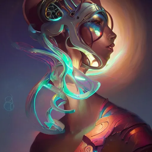 Image similar to portrait of a stunningly beautiful cybernetic emanation, profile, by pete mohrbacher and artgerm and wlop, digital art, highly detailed, intricate, fantasy, mystical, Trending on Artstation HQ, deviantart, unreal engine, 4K UHD image