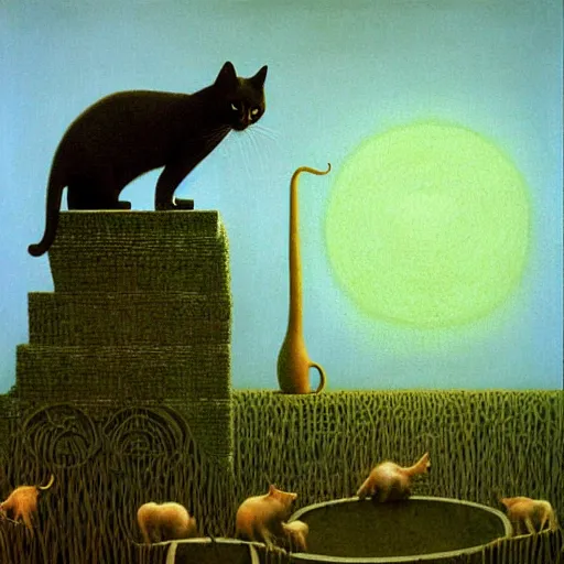 Prompt: cats party by zdzisław beksiński