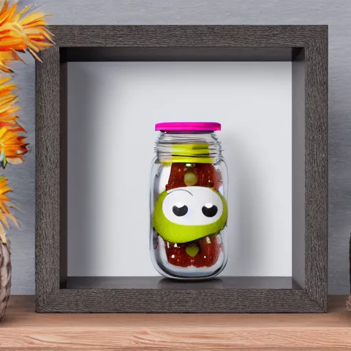 Image similar to cute monster in a jar, product photography, centered, studio lightning