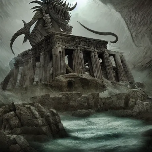 Prompt: a giant demon, phonk, stunning design, evil, badass, giant boat, ancient ruins, stunning digital art