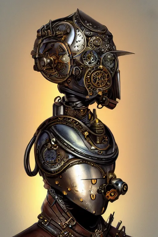 Image similar to steampunk helmet fantasy art mask robot ninja stylized digital illustration sharp focus, elegant intricate digital painting artstation concept art global illumination ray tracing advanced technology chaykin howard and campionpascale and cooke darwyn and davis jack