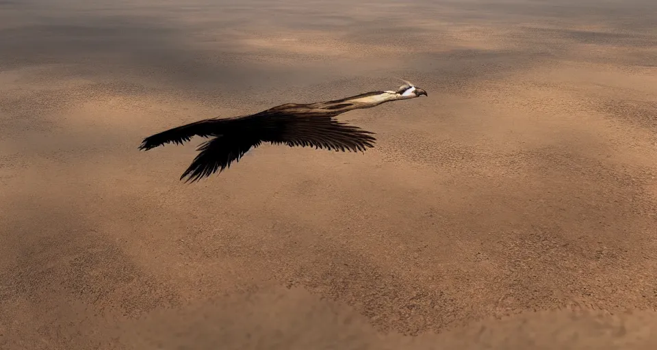 Prompt: artwork of a distant vulture flying in a desert, artstation