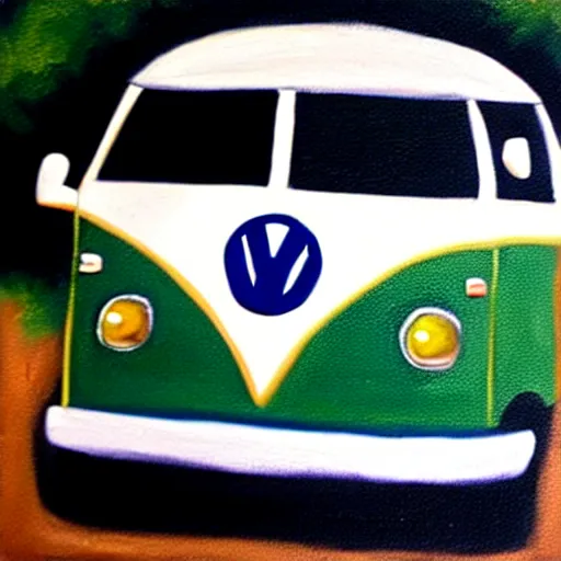 Image similar to a detailed oil painting of a vw bus