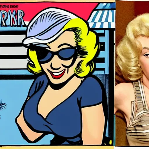 Image similar to beetle bailey hanging out with marilyn monroe in the style of hopper.