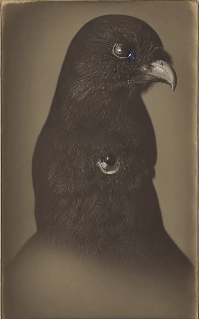 Image similar to portrait of a creepy human - crow hybrid, daguerreotype, studio lighting, hyperrealistic, ultra detailed