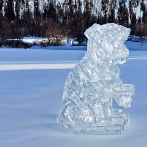 Prompt: a dog made from ice. Photograph highly detailed 8K.