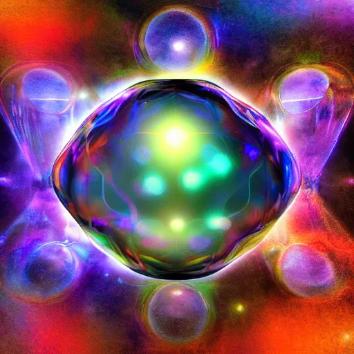 Image similar to psychonautist in a crystal sphere, digital painting, award winning, volumetric lighting