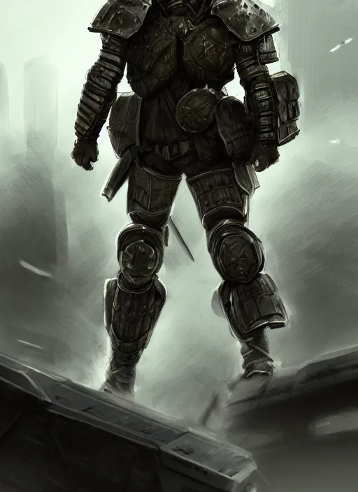Image similar to portrait of epic armored war commander leaving war ground. highly detailed, digital painting, concept art, smooth, sharp focus, illustration