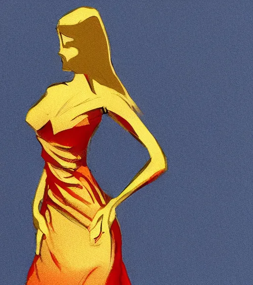 Image similar to a woman wearing a golden dress and a red shirt, concept art, hd, stunning, tran ross