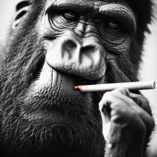 Image similar to Ape smoking blunt, EOS-1D, f/1.4, ISO 200, 1/160s, 8K, RAW, unedited, symmetrical balance, in-frame