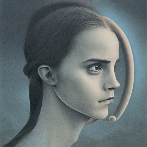 Prompt: Emma Watson. Zdzisław Beksiński