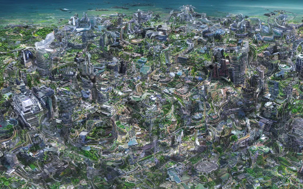 Image similar to future city of denpasar bali in the year 3 0 0 0, perfect faces.