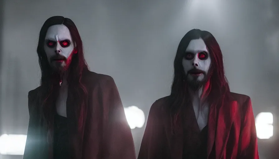 Prompt: Morbius played by Jared Leto, cinematic lighting, cinematography, film still
