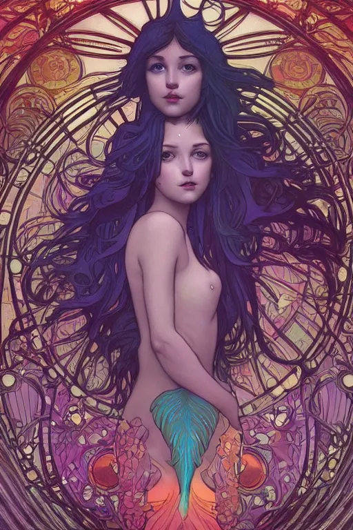 Image similar to a beautiful mermaid, symmetrical features, cinematic lighting, soft bokeh, fantasy, modern, colourful, highly detailed, digital painting, artstation, deviantart, concept art, sharp focus, illustration, by alphonse mucha