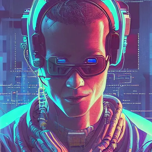 Image similar to a clever cyberpunk hacker, centered in the frame, cyberpunk concept art by Jean Giraud and josan gonzales, digital art, highly detailed, intricate, sci-fi, sharp focus, Trending on Artstation HQ, deviantart, 4K UHD image