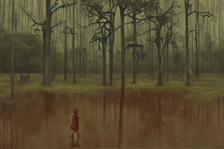 Image similar to scene from louisiana swamps, farm, big oak, pentagram, voodoo, artwork by tim eitel