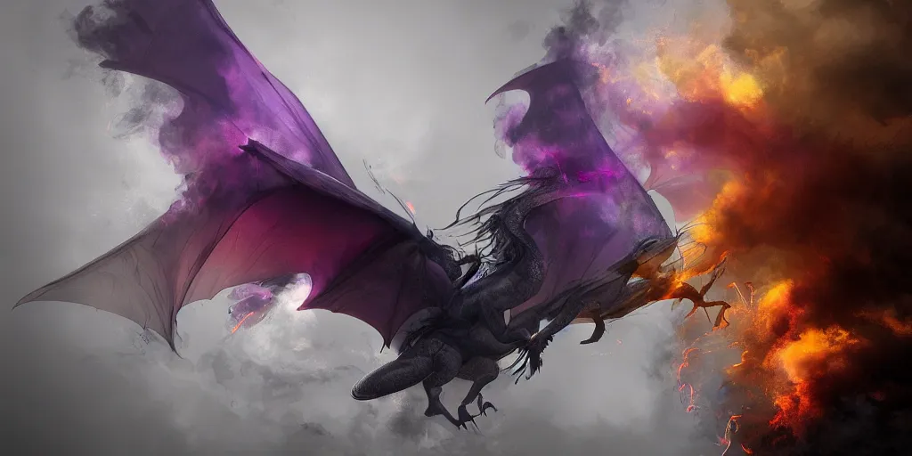 Prompt: muted colorful smoke reminiscent of dragons racing with wings outstretched, smoke, parlor, cgsociety, HDR