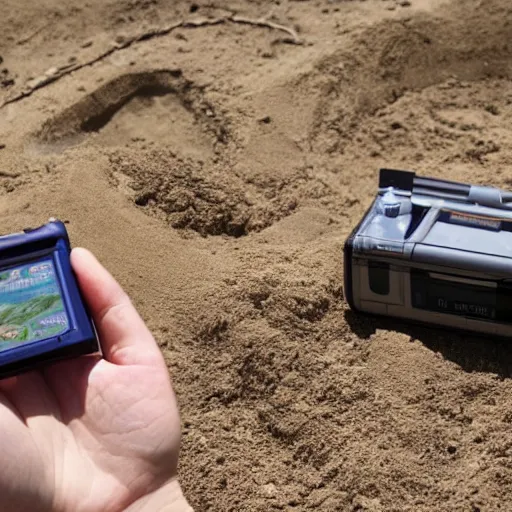 Image similar to archeologists excavate an ancient game boy advance