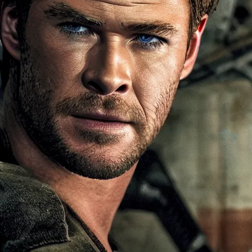 Image similar to chris hemsworth as chris refield in resident evil, 4k, high detail, high-resolution photograph, professional photography