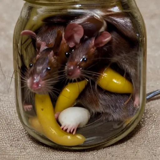 Image similar to pickled rats in a jar