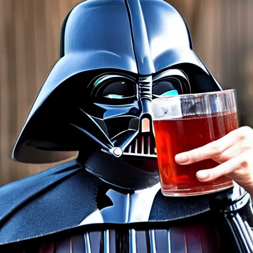 Prompt: photo of Darth Vader drinking a beer