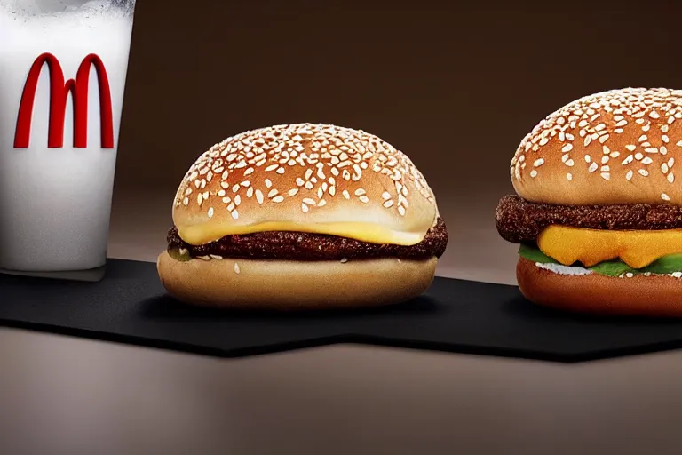 Prompt: mcdonalds salt rock between two sesame seed buns, commercial photograph