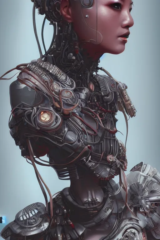 Prompt: Ultrarealistic illustration female buddhist monk cyborg, cyberpunk, sci-fi fantasy,intricate,elegant,highly detailed, digital painting, artstation, concept art