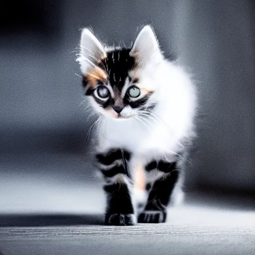 Image similar to kitten walking dramatic lighting cinematic establishing shot 4k ultra HD foto realistic