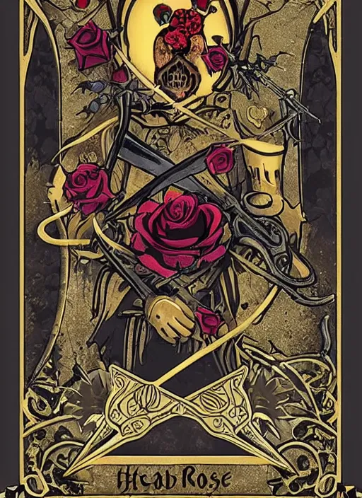 Image similar to tarot card :: horror :: hearts and roses :: gold and silver :: guns and swords :: by Yurtsev and Darkchylde