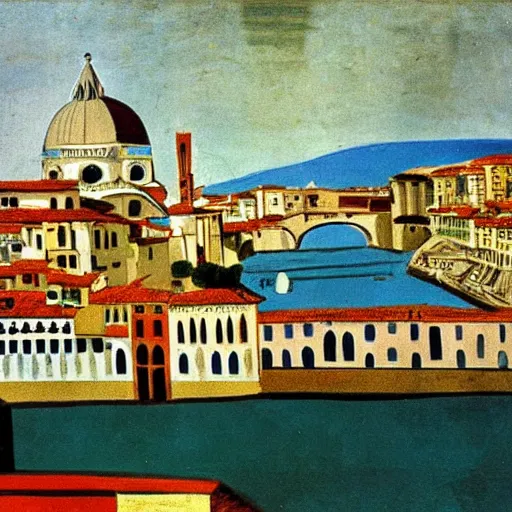 Prompt: painting of a mix of venice, florence, naples by picasso