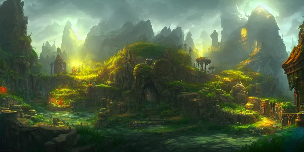 Image similar to a beautiful landscape in the style of arcane by tyler edlin, trending on artstation, highly detailed, atmospheric, directional lighting, cinematic